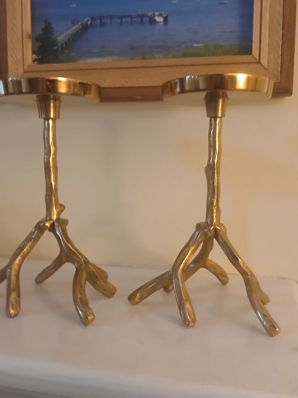 Set of 2 Gold Branch Pedestal Candle Holders